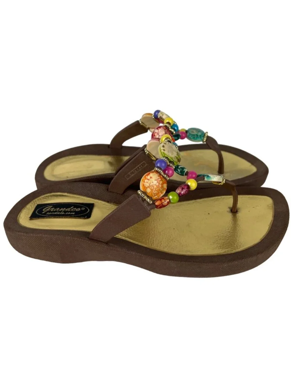 Grandco Waterproof Sole Beach Thong Beaded Jeweled Sandals Size 7